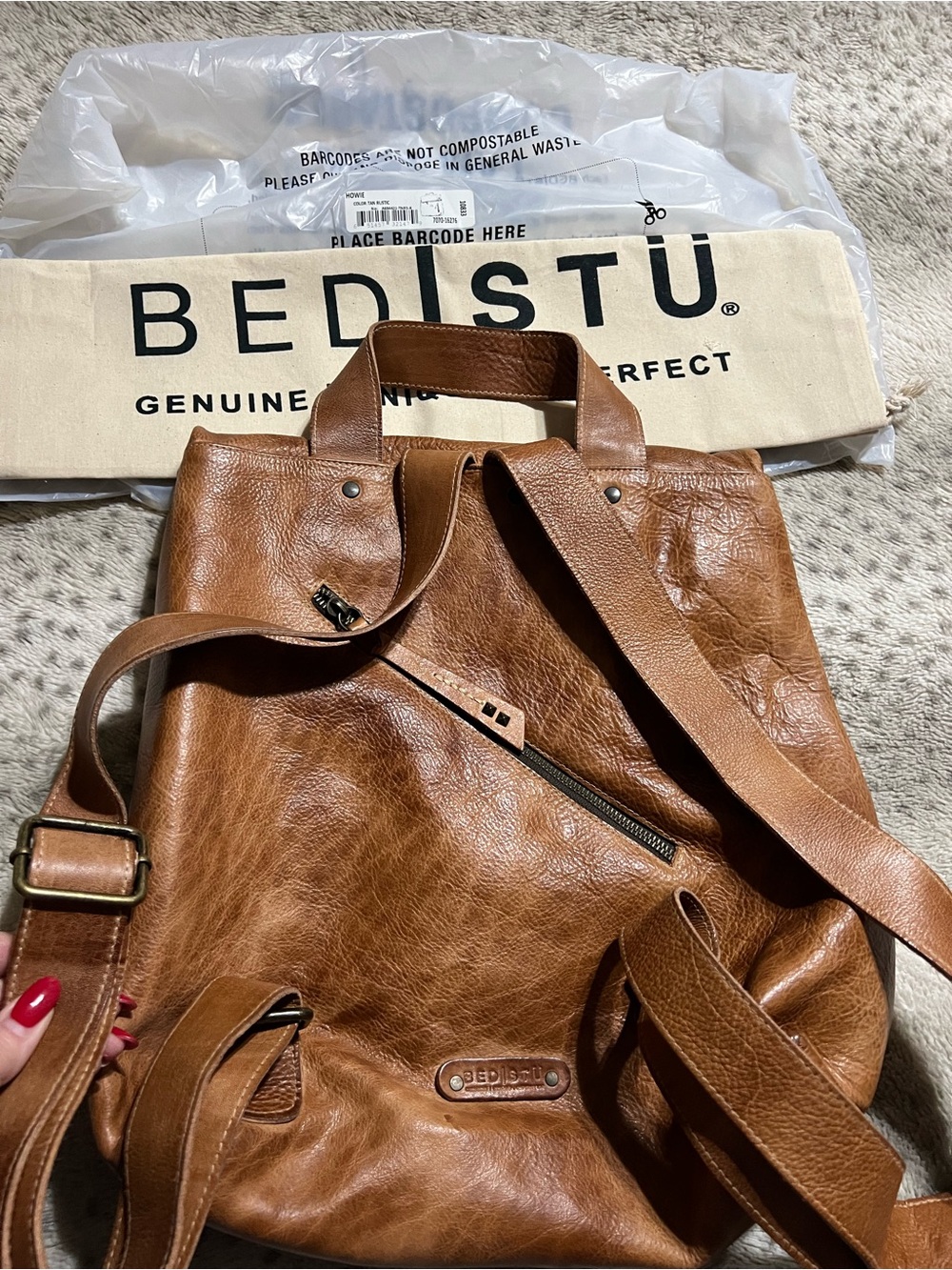 Bed Stu Leather Howie Flapover Leather Backpack Tan Rustic Retail $365 NWT - Picture 4 of 7